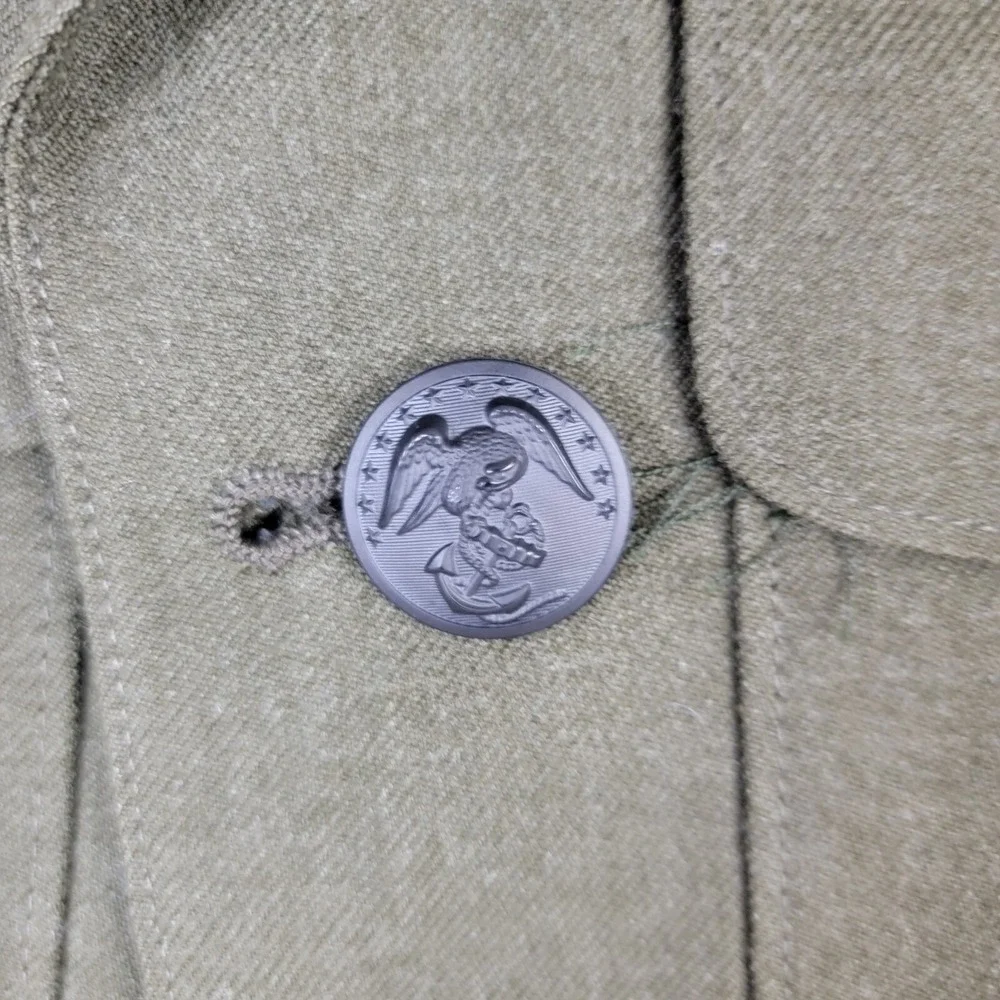 Vtg Marine Corps USMC Military Dress Coat Mens 35R Green Pockets Wool Button